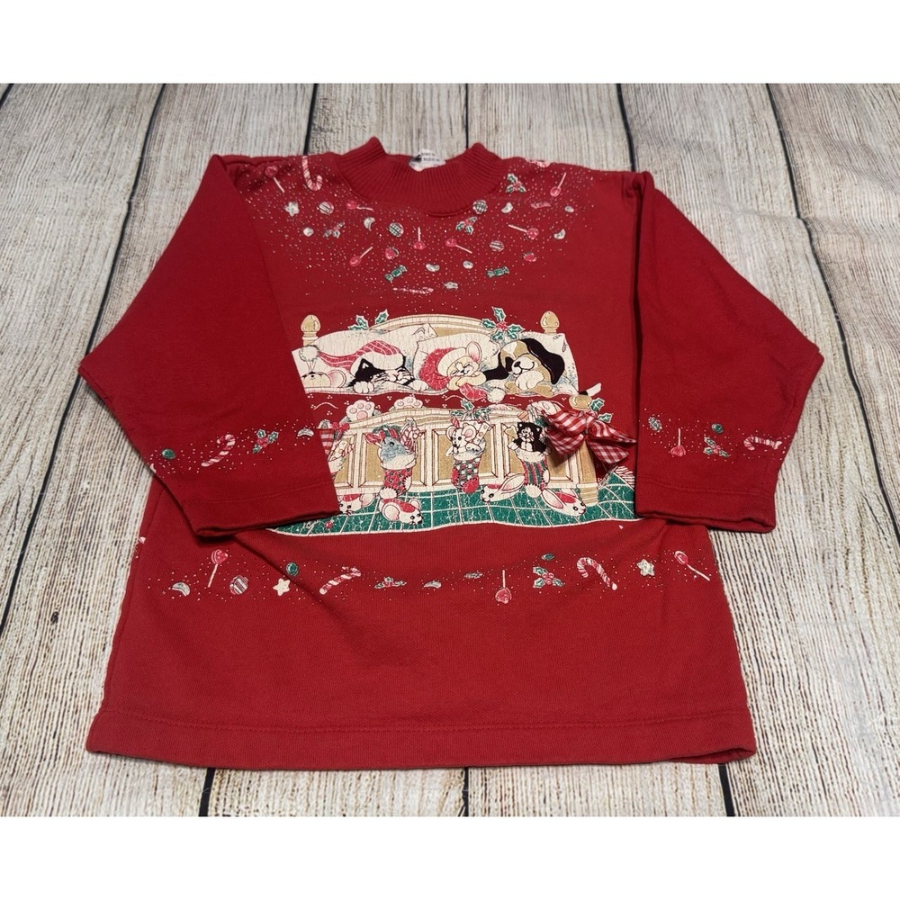 Vintage Spumoni Sugar Plum Fairies Critters in Bed Bows Sweatshirt Sz 5-6 GTub32